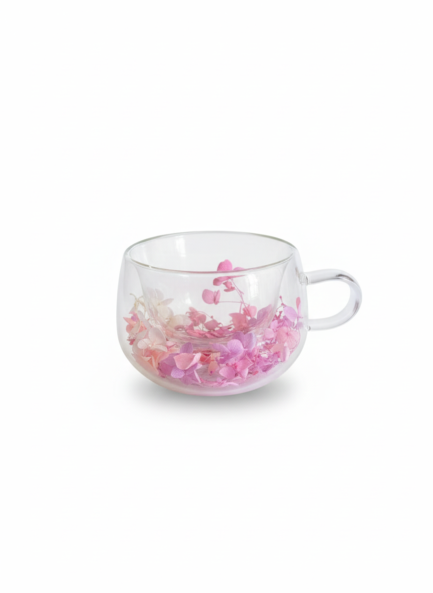 TAZA MUG DOBLE PARED CON FLORES SECAS ROSA