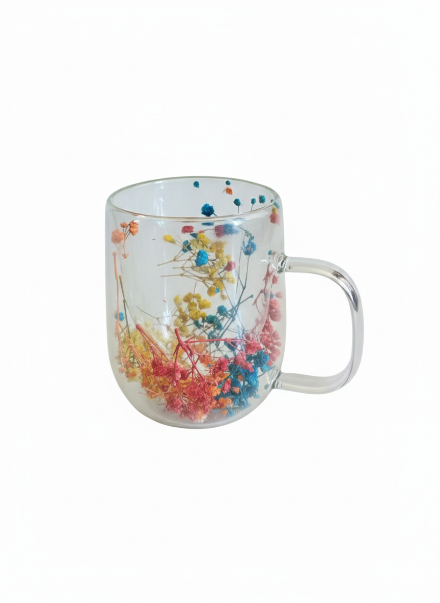 TAZA MUG DOBLE PARED CON FLORES SECAS MULTICOLOR