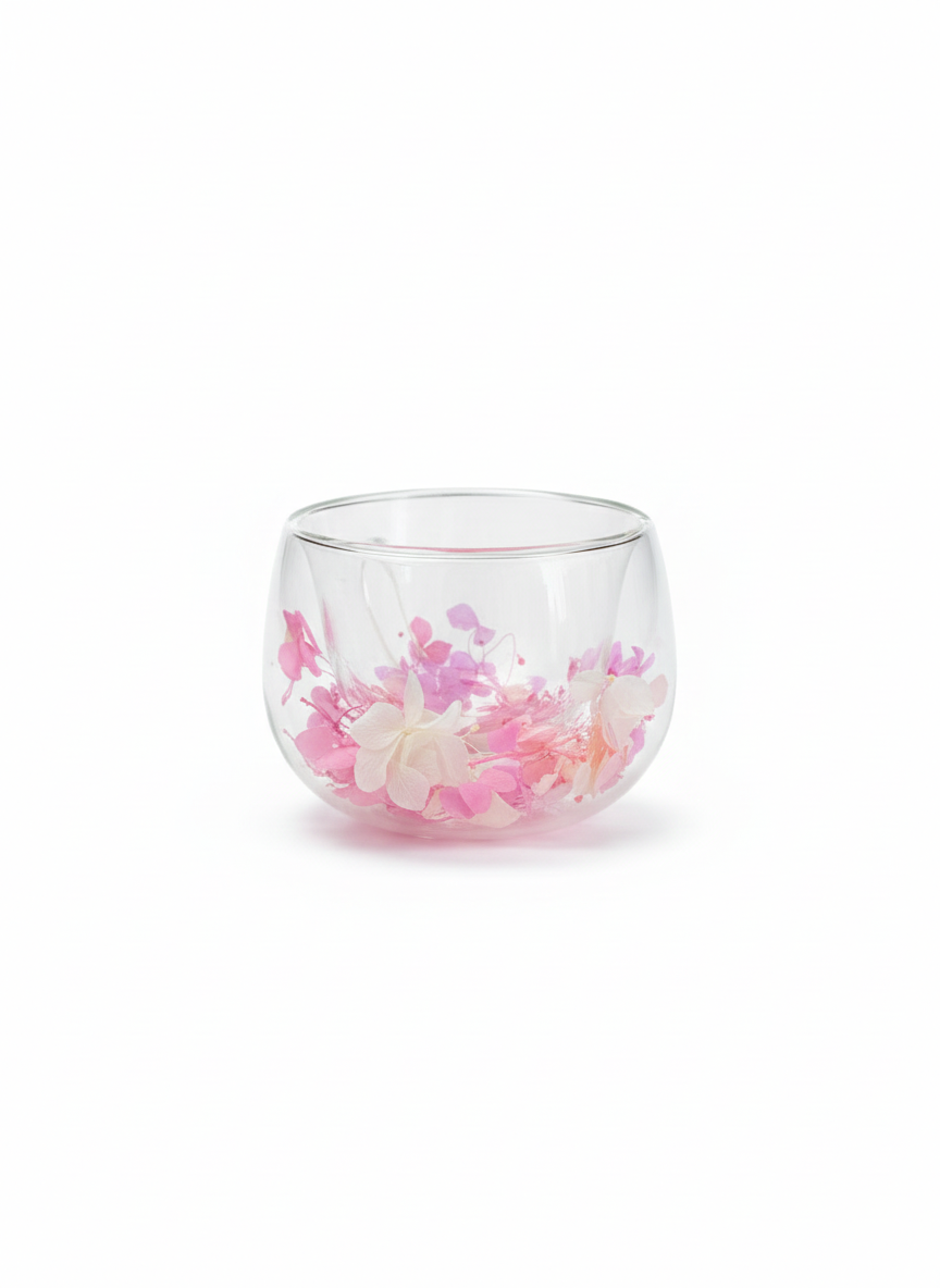 TAZA MUG DOBLE PARED CON FLORES SECAS ROSA