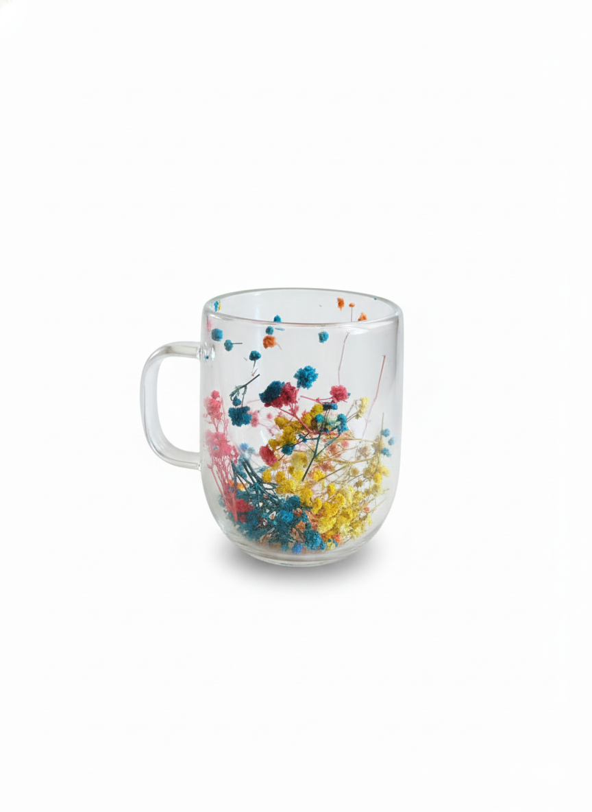 TAZA MUG DOBLE PARED CON FLORES SECAS MULTICOLOR